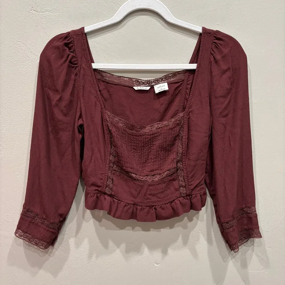 Aritzia Wilfred La Boheme Troubadour Blouse Maroon Red - Size: Small